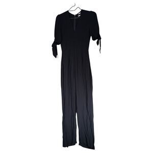 Reformation Jumpsuit 2 Womens Black Short Sleeve V-Neck Viscose Casual Solid Tie